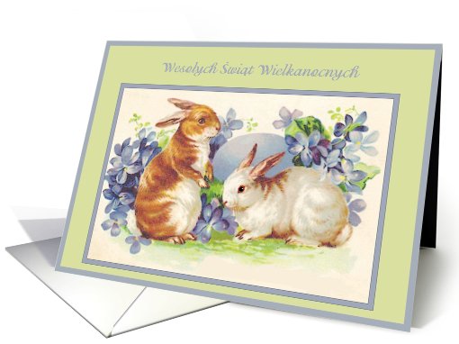 polish happy easter  bunny with flowers card (591980)
