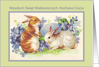 Polish Happy Easter, Dear Aunt, Bunny with Flowers card
