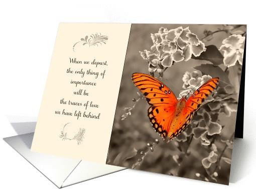 Traces of love left behind, Sympathy card, orange butterfly card