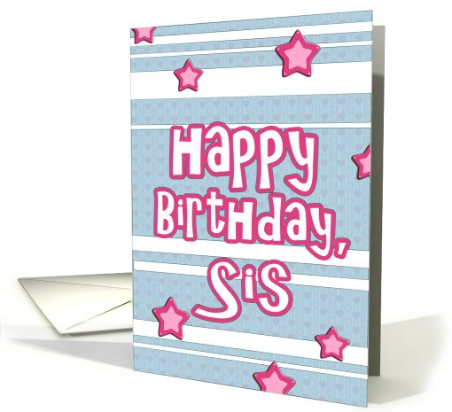 happy birthday sis stars stripes blue damask card (625900)