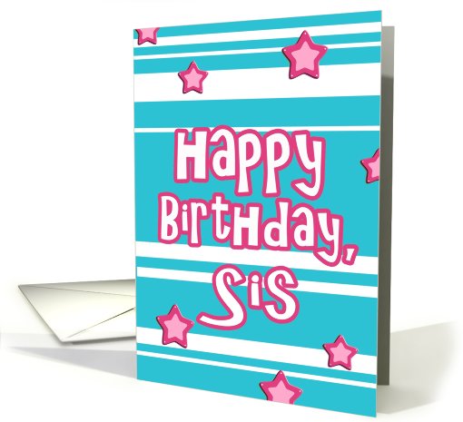happy birthday sis stars stripes turquoise pink card (625913)