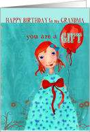 christian happy birthday to my grandma cute girl with balloon orange turquoise card