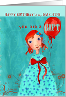 christian happy birthday to my daughter cute girl with balloon orange turquoise card