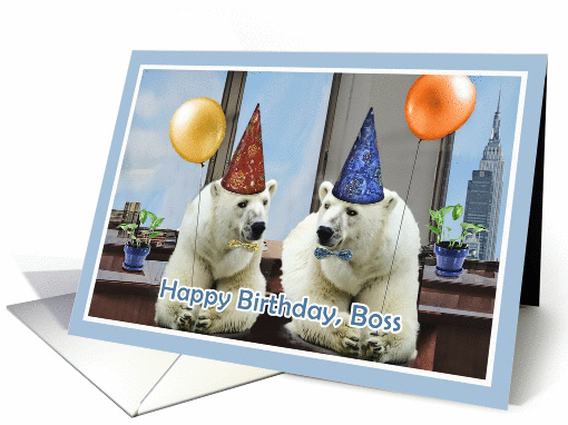 happy birthday to my boss, office, polar bears with balloons card