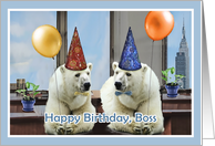 happy birthday to my boss, office, polar bears with balloons card