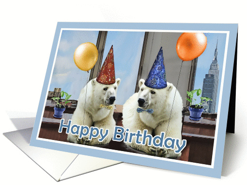 happy birthday to our office manager, polar bears with balloons card