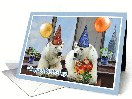 happy birthday to our customer, polar bears with balloons card