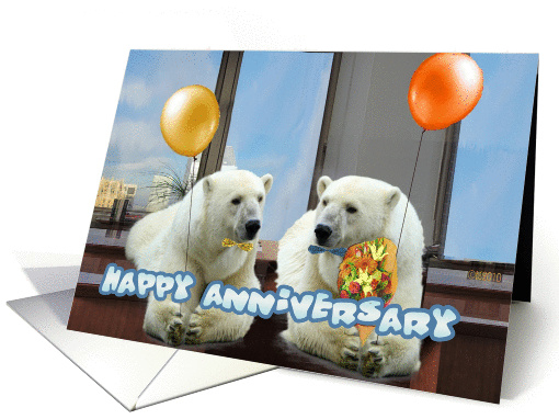 Happy Anniversary Office Polar Bears With Balloons Card