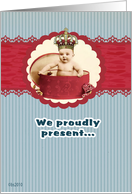 proudly present little prince, new baby boy birth announcement card