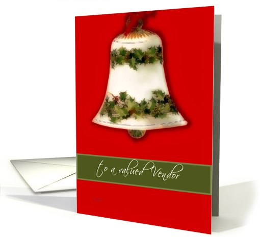Christmas vendor thank you, business, bell on Red & Green card