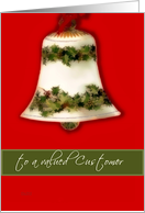 customer christmas business, bell on Red & Green card