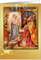 merry christmas to my grandson, nativity & wise men card