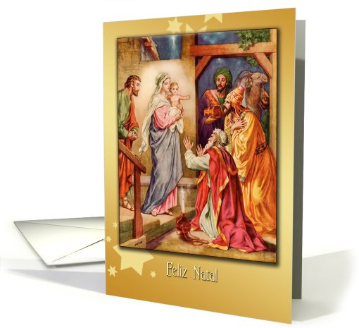 feliz natal portuguese merry christmas card nativity & wise men card