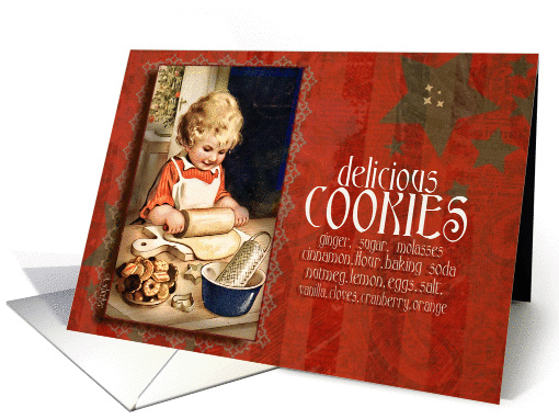 Delicious cookies, Christmas cookie recipe card, vintage image card