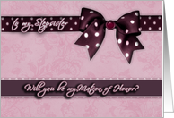 to my stepsister, please be my matron of honor, bow and ribbon effect card