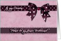 to my cousin, please be my junior bridesmaid, purple and pink, bow and ribbon effect card