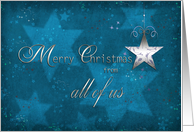 merry christmas from all of us card, star, blue, silver effect card