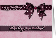 to my best friend, please be my Junior bridesmaid, purple and pink, bow and ribbon effect card