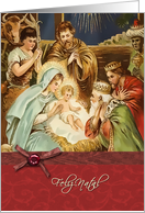 Feliz Natal, Portuguese Merry Christmas, Nativity, Ribbon effect card