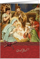 god jul, norwgian merry christmas card, nativity, magi, ,jesus,bow-ribbon effect card