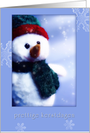 prettige kerstdagen, dutch merry christmas card,snowman, blue, icecrystals card