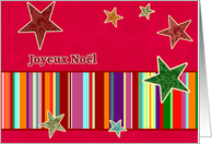 joyeux Nol, french merry christmas card, stars, stripes, bright red card