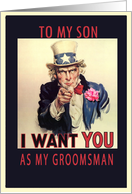 to my son, please be my groomsman, vintage card