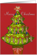 hot dog Christmas, tree with sausages, merry christmas card