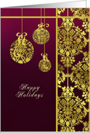 happy holidays, christmas card, gold foil effect, ornaments card