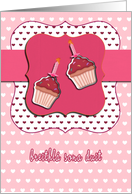 happy birthday in Irish gaelic, Irish birthday card, cupcake with candle, pink card