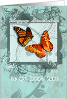 happy birthday to my great aunt, orange butterflies and swirls card