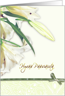 Hyv Psiist, finnish happy easter card,white lily, card