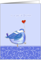 to my special brother, happy valentine’s day, cute bird with heart card