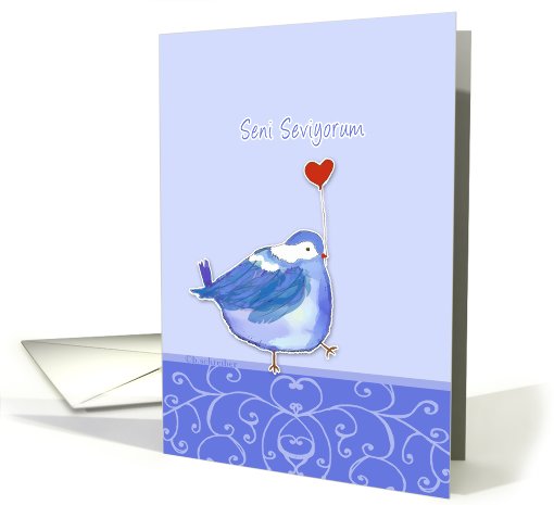 seni seviyorum, turkish,I love you, cute bird with heart card (769605)