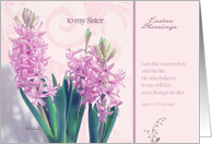 to my sister, easter blessings, crocus flower, christian happy easter card, John 11:25 card