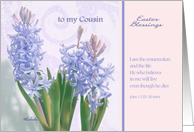 to my cousin, easter blessings, crocus flower, christian happy easter card, John 11:25 card