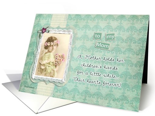 to my mom, happy mother's day, vintage,teal, heart card (780891)