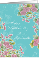 to my step daughter,happy mother’s day, pink chrysanthemum flowers, turqoise card