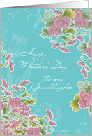to my Granddaughter, happy mother’s day card, pink chrysanthemum flowers, turqoise card
