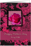 happy mother’s day to my wife, pink lace, rose, flower, 3d-lace effect card