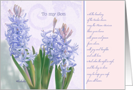to my son, happy easter, christian easter card, blue hyacinth card
