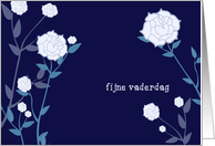 happy father’s day in Dutch, fijne vaderdag, white roses, blue card