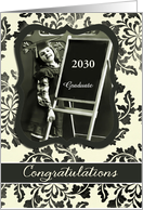 Custom date, congratulations college graduate, vintage girl, damask card