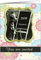 custom date, you are invited, graduation party, vintage girl, flowers card