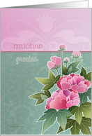 muchas gracias, thank you very much in Spanish, peonies card