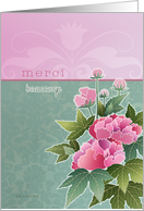 merci beaucoup , thank you very much in French, peonies card