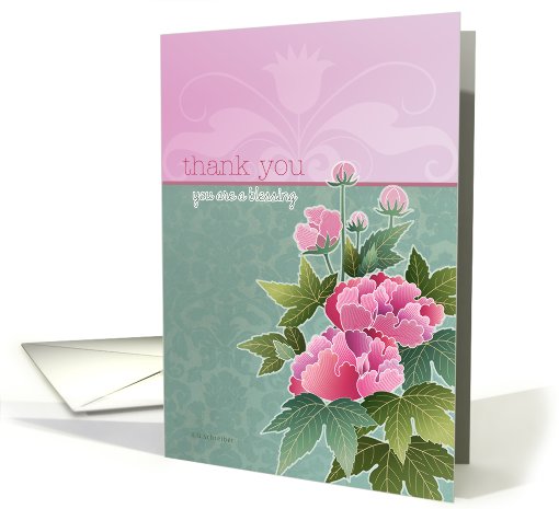 thank you, you are a blessing, peonies on pink and green... (810886)