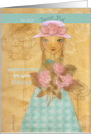 to my secret pal, some flowers for your birthday, folkart girl with roses card