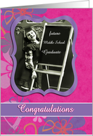 congratulations middle school graduation, vintage girl, pink, floral card