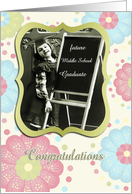 congratulations middle school graduation, vintage girl, pastel floral card